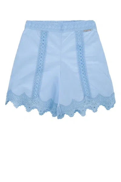 Twinset Twin-set Girls Lace Trim Shorts In Azzurro