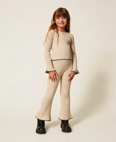 Twinset Kids' Pantalon Pour Fille En Maille Côtelée In Brown
