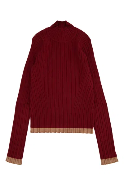 Twinset Twin-set Girls Ribbed Knit Turtleneck Sweater In Red