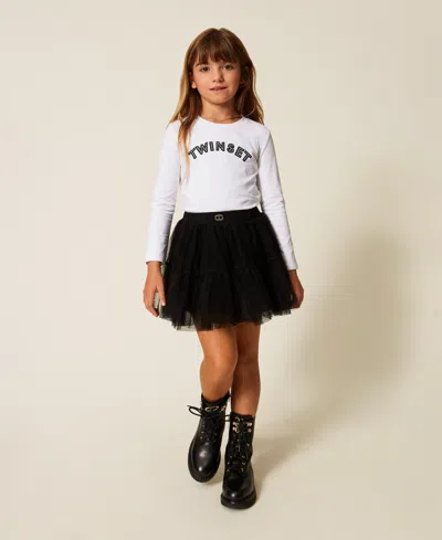 Twinset Kids' Jupe Courte Pour Fille En Tulle In Black