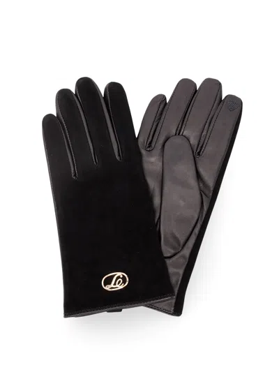 Twinset Logo-plaque Sheepskin Gloves In Black