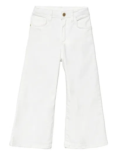 Twinset Kids' Gold-button Wide-leg Jeans In White