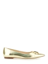 Twinset Gold Tone Ballet Flats With Oval T Detail In Laminated Leather Woman In Neutrals