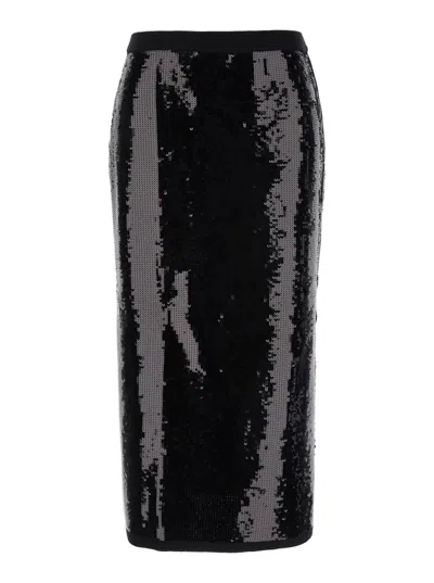 Twinset Black Midi Skirt With Sequins All-over In Technical Fabric Woman