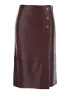 Twinset Button-detailed Leather Midi Skirt In Burgundy