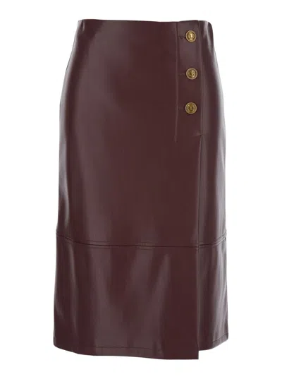 Twinset Button-detailed Leather Midi Skirt In Brown