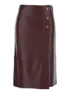 Twinset Button-detailed Leather Midi Skirt In Burgundy
