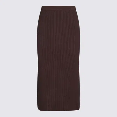 Twinset Dark Brown Viscose Midi Skirt In Animal Print