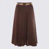 Twinset Twin-set Flowing Midi Skirt With Fitted Waist And Decorative Belt In Brown