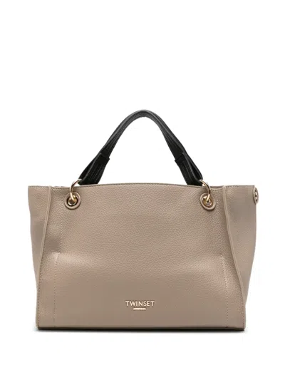 Twinset Grained-effect Logo-plaque Tote Bag In Neutral