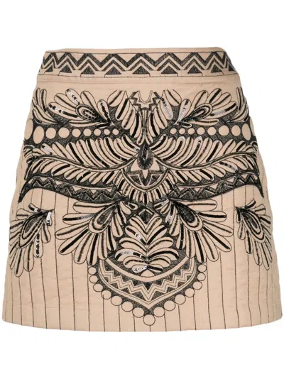 Twinset Graphic-embroidered Quilted Miniskirt In Brown