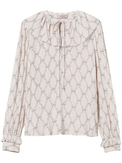 Twinset Graphic-print Blouse In Neutrals