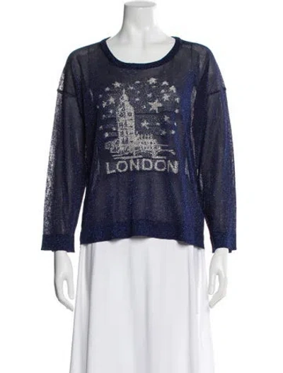Pre-owned Twinset Graphic Print Crew Neck Top In Blue