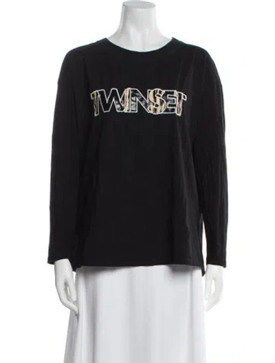 Pre-owned Twinset Graphic Print Crew Neck T-shirt In Black