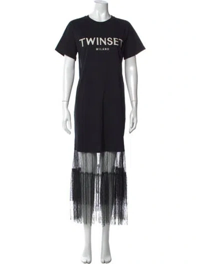 Pre-owned Twinset Graphic Print Long Dress In Black
