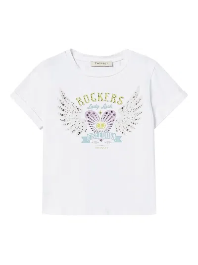 Twinset Kids' Graphic Print Short-sleeve T-shirt In White
