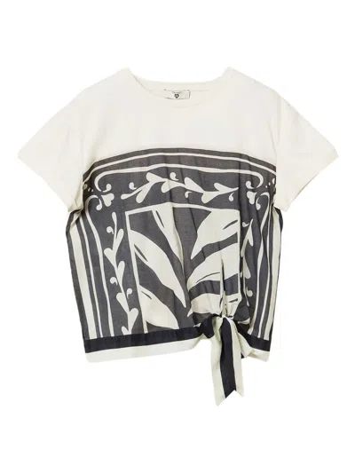 Twinset Graphic-print Tie-front Top In White