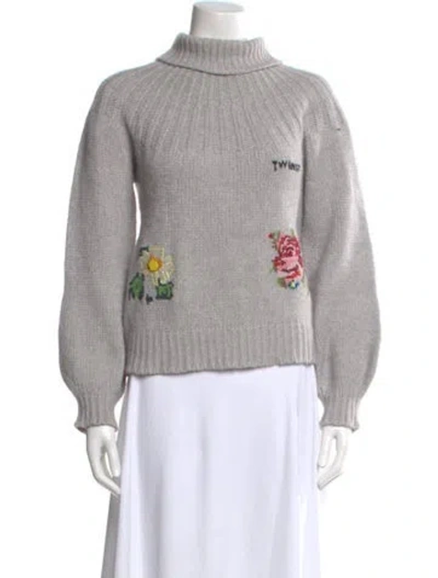 Pre-owned Twinset Graphic Print Turtleneck Sweater In Gray