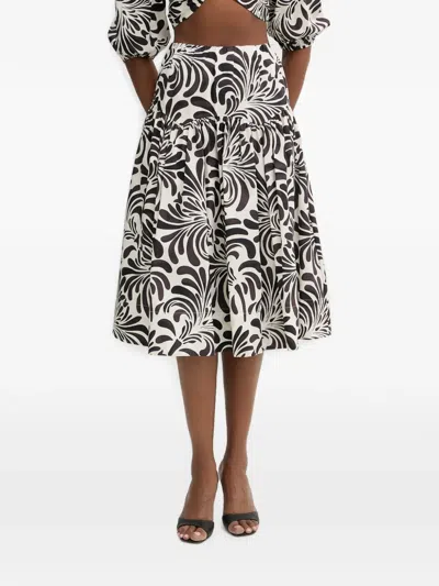 Twinset Graphic-print Puff-sleeve Midi Skirt Set In White
