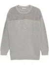 Twinset Gray Crewneck Sweater With Rhinestones In Grey