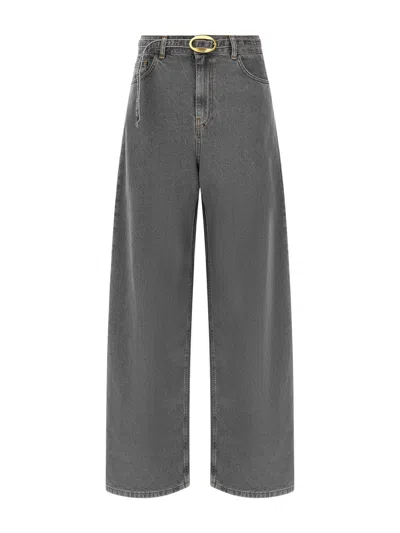 Twinset Twin-set Belted Wide-leg Jeans In Gray