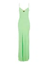 Twinset Green Long Dress With Thin Shoulder Straps And Metallic Logo Plaque On The Back In Tech Fabric Woman