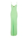 Twinset Green Long Dress With Thin Shoulder Straps And Metallic Logo Plaque On The Back In Tech Fabric Woman In Green
