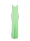 TWINSET GREEN LONG DRESS WITH THIN SHOULDER STRAPS AND METALLIC LOGO PLAQUE ON THE BACK IN TECH FABRIC WOMAN