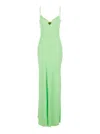 Twinset Green Long Dress With Thin Shoulder Straps And Metallic Logo Plaque On The Back In Tech Fabric Woman In Green