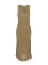 Twinset Green Long Dress With V-neck And All-over Pleated Details In Viscose Blend Woman