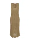 Twinset Green Long Dress With V-neck And All-over Pleated Details In Viscose Blend Woman
