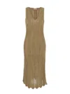Twinset Green Long Dress With V-neck And All-over Pleated Details In Viscose Blend Woman