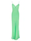 Twinset Green Long Dress With Thin Shoulder Straps And Metallic Logo Plaque On The Back In Tech Fabric Woman In Green