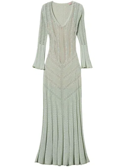 Twinset Green Midi Dress With Lace Lurex-effect In Verde E Oro