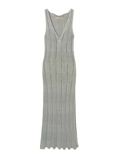 Twinset Green Midi Dress With Lurex-effect In Gray