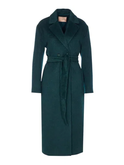 Twinset Green Peaked Lapel Trench Coat