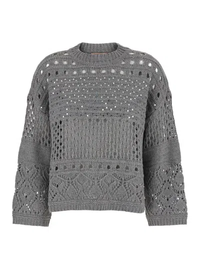 Twinset Grey Crewneck Sequin Sweater In Viscose Blend Woman