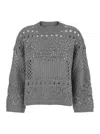 Twinset Grey Crewneck Sequin Sweater In Viscose Blend Woman