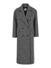 Twinset Grey Double-breasted Coat With With Fishbone Motif