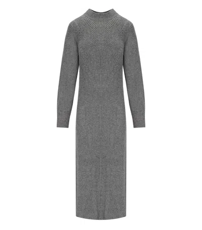 Twinset Grey Knitted Midi Dress In Gray