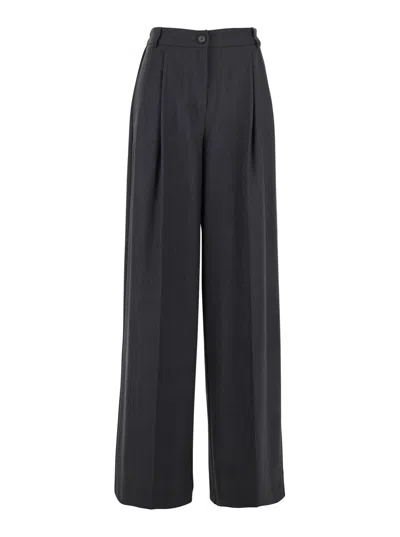 Twinset Grey Palazzo Pants With Logo Plaque On The Rear And Pences In Viscose Blend Stretch Woman In Gray