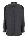 Twinset Grey Shirt With Classic Collar And Logo Plaque On The Rear In Viscose Blend Stretch Woman In Gray