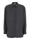 Twinset Grey Shirt With Classic Collar And Logo Plaque On The Rear In Viscose Blend Stretch Woman In Gray