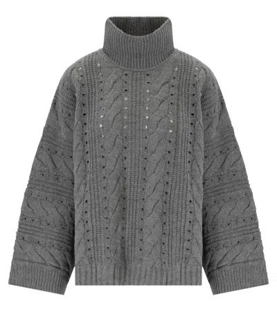 Twinset Grey Turtleneck Maxi Pull In Multi