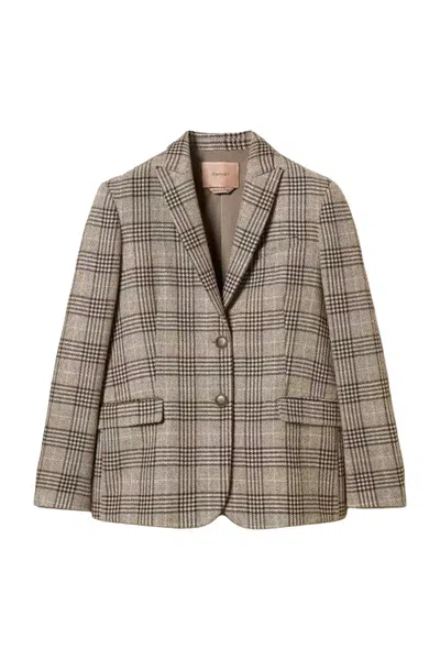 Twinset Grey Wool-polyester Blend Plaid Check Blazer In Multi