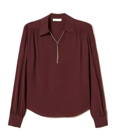 Twinset Chain-embellished Gathered Blouse In Red