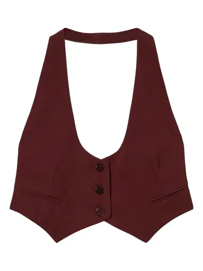 Twinset Halter-neck Buttoned Waistcoat In Brown