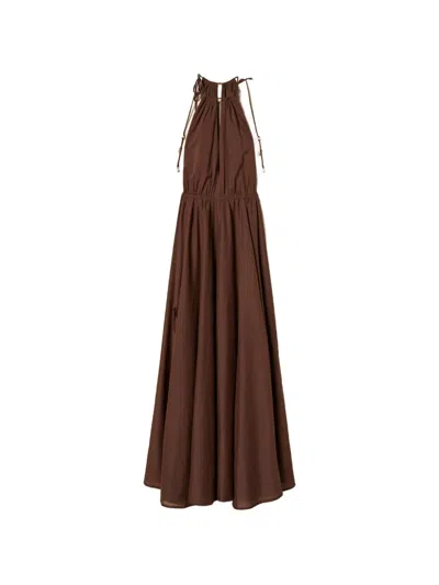 Twinset Halter Slit Maxi Dress In Brown