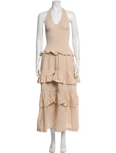 Pre-owned Twinset Halterneck Long Dress In Neutrals