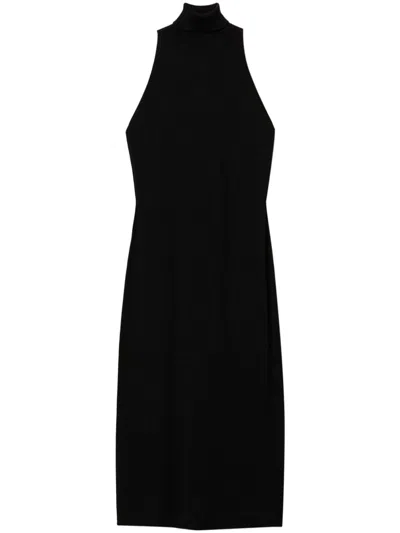 Twinset Halterneck Rib-knit Midi Dress In Black